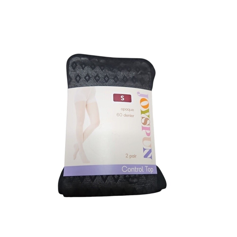 JOYSPUN 2 Pack Gray Opaque & Black Geo Print Control Top Tights Hosiery  Sz (S)